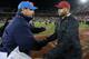 STANFORD, CA - NOVEMBER 30: Stanford Cardinal head coach David Shaw shakes hands with UCLA Bruins head coach Jim Mora after the Cardinal beat the UCLA Bruins 27-24 in the Pac-12 Championship game at Stanford Stadium on November 30, 2012 in Stanford, Cal