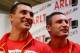 HAMBURG, GERMANY - JUNE 27: Wladimir Klitschko (L) and and his brother Vitali attend a press conference on June 27, 2011 in Hamburg, Germany to preview the heavy weight title fight between Wladimir Kilitschko and David Haye which will be held on the 2nd