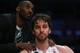 LOS ANGELES, CA - APRIL 28: Pau Gasol #16 of the Los Angeles Lakers is consoled by Kobe Bryant after coming out of the game in the second half against the San Antonio Spurs during Game Four of the Western Conference Quarterfinals of the 2013 NBA Playoffs