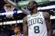 May 3, 2013; Boston, MA, USA; Boston Celtics power forward Jeff Green (8) reacts after a play against he New York Knicks in game six of the first round of the 2013 NBA Playoffs at TD Garden. The New York Knicks defeated the Celtics 88-80. Mandatory Credit