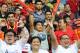 MANILA, PHILIPPINES - OCTOBER 10: A fan cheers in the game of the Houston Rockets against the Indiana Pacers during the 2013 Global Games on October 10, 2013 at the Mall of Asia Arena in Manila, Philippines. NOTE TO USER: User expressly acknowledges and a