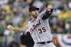 OAKLAND, CA - OCTOBER 10: Justin Verlander #35 of the Detroit Tigers pitches against the Detroit Tigers during Game Five of the American League Division Series at O.co Coliseum on October 10, 2013 in Oakland, California. (Photo by Ezra Shaw/Getty Images