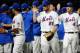 NEW YORK, NY - SEPTEMBER 14: Lucas Duda #21 of the New York Mets celebrates with teammates after game two of a doubleheader against the Miami Marlins on September 14, 2013 at Citi Field in the Flushing neighborhood of the Queens borough of New York City.