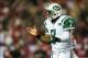 Oct 7, 2013; Atlanta, GA, USA; New York Jets quarterback Geno Smith (7) celebrates in the second half against the Atlanta Falcons at the Georgia Dome. The Jets won 30-28. Mandatory Credit: Daniel Shirey-USA TODAY Sports