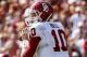 Oct 12, 2013; Dallas, TX, USA; Oklahoma Sooners quarterback Blake Bell (10) throws a pass in the second quarter against the Texas Longhorns during the Red River Rivalry at Cotton Bowl Stadium. Mandatory Credit: Tim Heitman-USA TODAY Sports