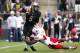 WEST LAFAYETTE, IN - OCTOBER 12: Randy Gregory #44 of the Nebraska Cornhuskers sacks Danny Etling #5 of the Purdue Boilermakers in the end zone for a safety during the game at Ross-Ade Stadium on October 12, 2013 in West Lafayette, Indiana. Nebraska won 4