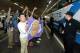 BEIJING, CHINA - OCTOBER 12: Fans of the Los Angeles Lakers cheers for the team at Beijing Capital International Airport on October 12, 2013 as part of the 2013 NBA Global Games. NOTE TO USER: User expressly acknowledges and agrees that, by downloading an
