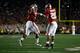 PASADENA, CA - JANUARY 07: Running back Trent Richardson #3 of the Alabama Crimson Tide celebrates with Mark Ingram #22 after Richardson runs for a 49-yard touchdown against the Texas Longhorns in the second quarter of the Citi BCS National Championship