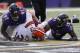 BALTIMORE, MD - SEPTEMBER 15: Arthur Jones #97 and Terrell Suggs #55 of the Baltimore Ravens sack quarterback Brandon Weeden #3 of the Cleveland Browns during the second half of the Ravens 14-6 win at M&T Bank Stadium on September 15, 2013 in Baltimore, M