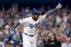 LOS ANGELES, CA - OCTOBER 14: Yasiel Puig #66 of the Los Angeles Dodgers reacts as he hits a RBI triple in the fourth inning against the St. Louis Cardinals in Game Three of the National League Championship Series at Dodger Stadium on October 14, 2013 in