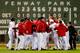 BOSTON, MA - OCTOBER 13: The Boston Red Sox celebrate after defeating the Detroit Tigers 6-5 in Game Two of the American League Championship Series at Fenway Park on October 13, 2013 in Boston, Massachusetts. (Photo by Jim Rogash/Getty Images)