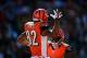 Sep 22, 2013; Cincinnati, OH, USA; Cincinnati Bengals wide receiver Marvin Jones (82) celebrates with a teammate after scoring a touchdown during the third quarter against the Green Bay Packers at Paul Brown Stadium. Mandatory Credit: Andrew Weber-USA TOD