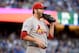 LOS ANGELES, CA - OCTOBER 15: Lance Lynn #31 of the St. Louis Cardinals bites his glove in the second inning against the Los Angeles Dodgers in Game Four of the National League Championship Series at Dodger Stadium on October 15, 2013 in Los Angeles, Cal