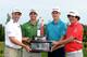 SOUTHAMPTON, BERMUDA - OCTOBER 15: Padraig Harrington of Ireland, Adam Scott of Australia, Justin Rose of England and Jason Dufner of the USA with the Grand Slam trophy during the first round of the PGA Grand Slam of Golf at Port Royal Golf Course on Oct