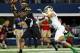 Oct 5, 2013; Arlington, TX, USA; Arizona State Sun Devils wide receiver Jaelen Strong (21) catches a pass for a touchdown in front of Notre Dame Fighting Irish safety Austin Collinsworth (28) in the second quarter at AT&T Stadium. Mandatory Credit: Matt C