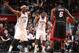 NEW YORK, NY - OCTOBER 17: Paul Pierce #34 of the Brooklyn Nets guards LeBron James #6 of the Miami Heat during a preseason game at the Barclays Center on October 17, 2013 in the Brooklyn borough of New York City. NOTE TO USER: User expressly acknowledg