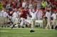 Aug 31, 2013; Atlanta, GA, USA; Alabama Crimson Tide defensive back Vinnie Sunseri (3) runs for a touchdown against the Virginia Tech Hokies during the second quarter of the 2013 Chick-fil-A Kickoff game at the Georgia Dome. Mandatory Credit: Paul Abell-U