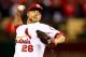 ST LOUIS, MO - OCTOBER 18: Trevor Rosenthal #26 of the St. Louis Cardinals pitches in the ninth inning while taking on the Los Angeles Dodgers in Game Six of the National League Championship Series at Busch Stadium on October 18, 2013 in St Louis, Missou