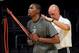 March 29, 2012; Los Angeles, CA, USA; Oklahoma City Thunder small forward Kevin Durant works with performance and conditioning trainer Dwight Daub on core exercises before the game against the Los Angeles Lakers at the Staples Center. Mandatory Credit: