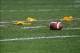 Oct 5, 2013; Blacksburg, VA, USA; The football is surrounded by penalty flags in the fourth quarter. The Hokies defeated the Tar Heels 27-17 at Lane Stadium. Mandatory Credit: Bob Donnan-USA TODAY Sports