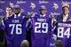 Apr 26, 2012; Eden Prairie, MN, USA; Minnesota Vikings general manager Rick Spielman and head coach Leslie Frazier introduce the 2013 1st round draft picks Sharrif Floyd (76) and Xavier Rhodes (29) and Cordarrelle Patterson (84) at at a press conference a