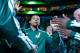 Oct 8, 2013; Salt Lake City, UT, USA; Utah Jazz point guard Trey Burke (3) is introduce prior to a game against the Golden State Warriors at EnergySolutions Arena. The Jazz won 101-78. Mandatory Credit: Russ Isabella-USA TODAY Sports
