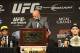 Jul 6, 2013; Las Vegas, NV, USA; Anderson Silva, left, Dana White and Chris Weidman during the post fight press conference at the MGM Grand Garden Arena. Weidman defeated Silva for the Middleweight Chamionship in a TKO in the second round. Mandatory Cred