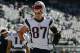 Oct 20, 2013; East Rutherford, NJ, USA; New England Patriots tight end Rob Gronkowski (87) warms up before their game against the New York Jets at MetLife Stadium. Mandatory Credit: Ed Mulholland-USA TODAY Sports