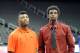 Oct 22, 2013; Kansas City, MO, USA; Oklahoma State guard Marcus Smart and Kanas guard Andrew Wiggins pose for a photo during the Big 12 media day at Sprint Center. Mandatory Credit: Denny Medley-USA TODAY Sports