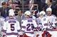 Oct 16, 2013; Washington, DC, USA; New York Rangers head coach Alain Vigneault talks to his team during a timeout against the Washington Capitals in the third period at Verizon Center. The Rangers won 2-0. Mandatory Credit: Geoff Burke-USA TODAY Sports