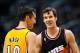 Mar 18, 2013; Phoenix, AZ, USA; Phoenix Suns guard Goran Dragic (1) talks with Los Angeles Lakers guard Steve Nash (10) in the second half at US Airways Center. The Suns defeated the Lakers 99-76. Mandatory Credit: Jennifer Stewart-USA TODAY Sports