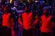 Feb 23, 2013; Philadelphia, PA, USA; Miami Heat center Chris Bosh (left) forward LeBron James and guard Dwyane Wade (right) during the playing of the national anthem prior to playing the Philadelphia 76ers at the Wells Fargo Center. The Heat defeated the
