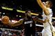 Oct 23, 2013; New Orleans, LA, USA; Miami Heat small forward LeBron James (6) passes as New Orleans Pelicans power forward Ryan Anderson (33) defends during the second half of a preseason game at New Orleans Arena. The Heat defeated the Pelicans 108-95. M