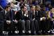 Duke's coaching staff looks on during a game at Miami last season.