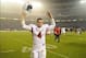 Oct 26, 2013; San Diego, CA, USA; Fresno State Bulldogs quarterback Derek Carr (4) celebrates following a 35-28 win in overtime against the San Diego State Aztecs at Qualcomm Stadium. Mandatory Credit: Christopher Hanewinckel-USA TODAY Sports