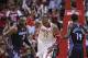 Oct 30, 2013; Houston, TX, USA; Houston Rockets center Dwight Howard (12) signals after scoring a basket during the fourth quarter against the Charlotte Bobcats at Toyota Center. Mandatory Credit: Troy Taormina-USA TODAY Sports