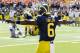 ANN ARBOR, MI - SEPTEMBER 14: Raymon Taylor #6 of the Michigan Wolverines celebrates besting the Akron Zips 28-24 at Michigan Stadium on September 14, 2013 in Ann Arbor, Michigan. (Photo by Gregory Shamus/Getty Images)