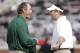 NORMAN, OK - NOVEMBER 10: Head Coach Art Briles of the Baylor Bears, left, and Head Coach of the Oklahoma Sooners Bob Stoops talk before the game November 10, 2012 at Gaylord Family-Oklahoma Memorial Stadium in Norman, Oklahoma. Oklahoma defeated Baylor 4
