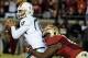 Nov 2, 2013; Tallahassee, FL, USA; Miami Hurricanes quarterback Stephen Morris (17) is sacked by Florida State Seminoles defensive end Mario Edwards Jr. (15) during the first half at Doak Campbell Stadium. Mandatory Credit: Melina Vastola-USA TODAY Sports