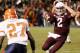 COLLEGE STATION, TX - NOVEMBER 02: Johnny Manziel #2 of the Texas A&M Aggies runs with the ball in the second quarter as defensive back Devin Cockrell #27 of the UTEP Miners looks to make a tackle at Kyle Field on November 2, 2013 in College Station, Tex