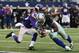 Nov 3, 2013; Arlington, TX, USA; Dallas Cowboys receiver Dwayne Harris (17) dives for the game winning touchdown in the fourth quarter against Minnesota Vikings cornerback Marcus Sherels (35) at AT&T Stadium. The Cowboys beat the Vikings 27-23. Mandatory