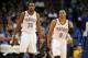 Nov 3, 2013; Oklahoma City, OK, USA; Oklahoma City Thunder small forward Kevin Durant (35) and Thunder point guard Russell Westbrook (0) react to a play in action against the Phoenix Suns during the fourth quarter at Chesapeake Energy Arena. Mandatory Cre