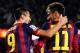 BARCELONA, SPAIN - NOVEMBER 01: Alexis Sanchez of FC Barcelona celebrates with his team-mate Neymar of FC Barcelona after scoring the opening goal during the La Liga match between FC Barcelona and RCD Espanyol at Camp Nou on November 1, 2013 in Barcelona
