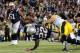 FOXBORO, MA - NOVEMBER 3: Stevan Ridley #22 of the New England Patriots scores a touchdown as Troy Polamalu #43 of the Pittsburgh Steelers defends in the 2nd half at Gillette Stadium on November 3, 2013 in Foxboro, Massachusetts. (Photo by Jim Rogash/Gett