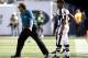 EAST RUTHERFORD, NJ - SEPTEMBER 18: Jack Del Rio, head coach of the Jacksonville Jaguars complains to a referee during a game against the New York Jets at MetLife Stadium on September 18, 2011 in East Rutherford, New Jersey. (Photo by Jeff Zelevansky/Ge
