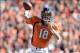 Oct 27, 2013; Denver, CO, USA; Denver Broncos quarterback Peyton Manning (18) prepares to pass in the first quarter against the Washington Redskins at Sports Authority Field at Mile High. Mandatory Credit: Ron Chenoy-USA TODAY Sports