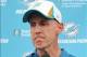 Nov 4, 2013; Miami, FL, USA; Miami Dolphins head coach Joe Philbin reacts to a question from the media during a press conference at the Doctors Hospital Training Facility at Nova Southeastern University. Mandatory Credit: Steve Mitchell-USA TODAY Sports