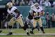 EAST RUTHERFORD, NJ - NOVEMBER 3: Outside linebacker Calvin Pace #97 of the New York Jets hits quarterback Drew Brees #9 of the New Orleans Saints from behind in the 2nd half of the Jets 26-20 win over the New Orleans Saints at MetLife Stadium on Novembe