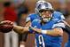 DETROIT, MI - OCTOBER 27: Matthew Stafford #9 of the Detroit Lions throws a second quarter pass while playing the Detroit Lions at Ford Field on October 27, 2013 in Detroit, Michigan. (Photo by Gregory Shamus/Getty Images)