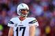 LANDOVER, MD - NOVEMBER 03: Quarterback Philip Rivers #17 of the San Diego Chargers looks on during the secocnd half against the Washington Redskins at FedExField on November 3, 2013 in Landover, Maryland. (Photo by Rob Carr/Getty Images)